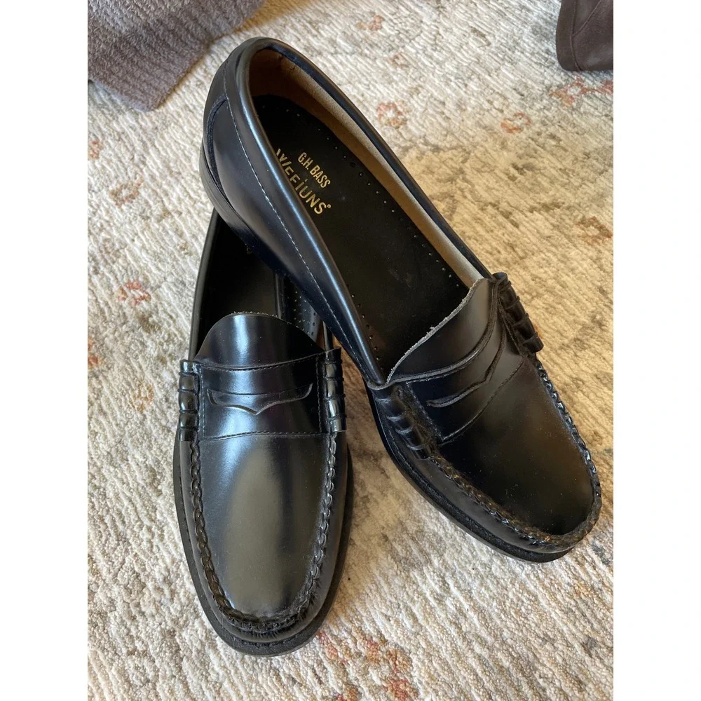 GH Bass Weejuns Larson Black Polished Leather Penny Loafers Mens 10.5D BAZ1W002